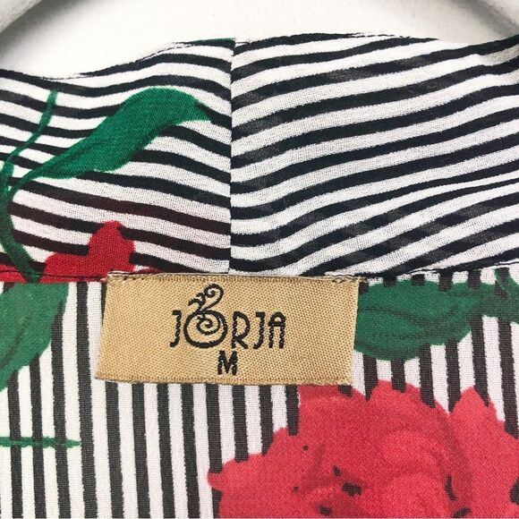 JORJA | Longline Duster Open Front Kimono Stripes & Roses Women’s Size Medium - Picture 6 of 8